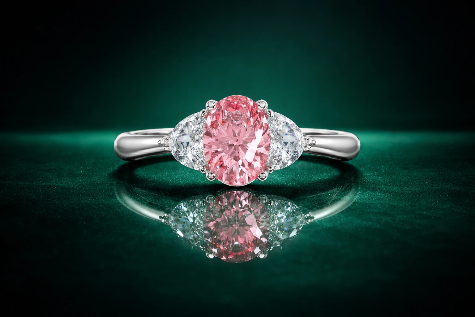 14 karaat ring witgoud met roze diamant