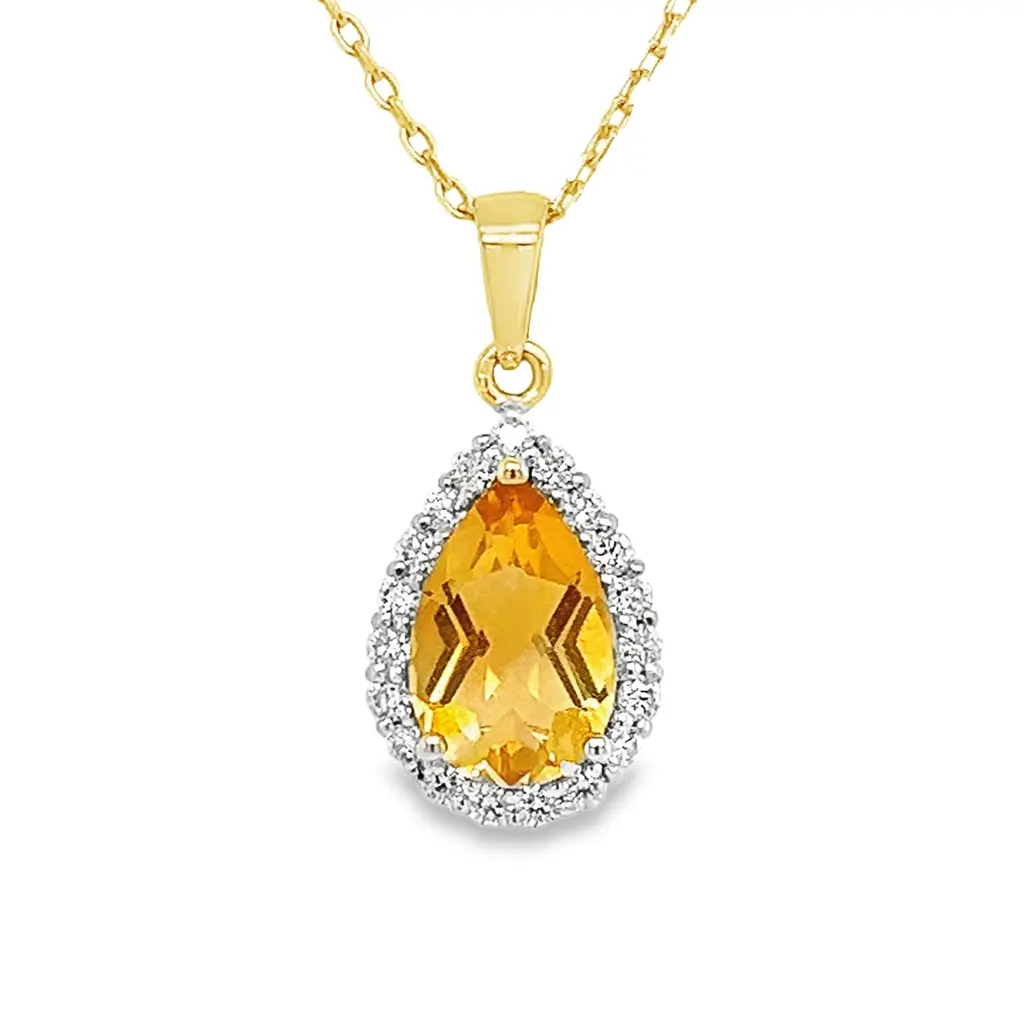 Yellow gold pendant with Citrine pear 9x6mm and Diamond 0.19 carats SI/G