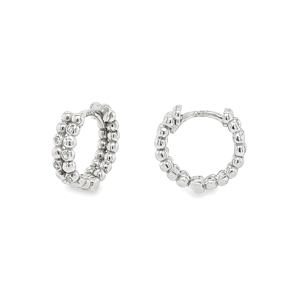 Zilveren klapoorringen Bolletjes met zirkonia gerhodineerd 12x3,5mm