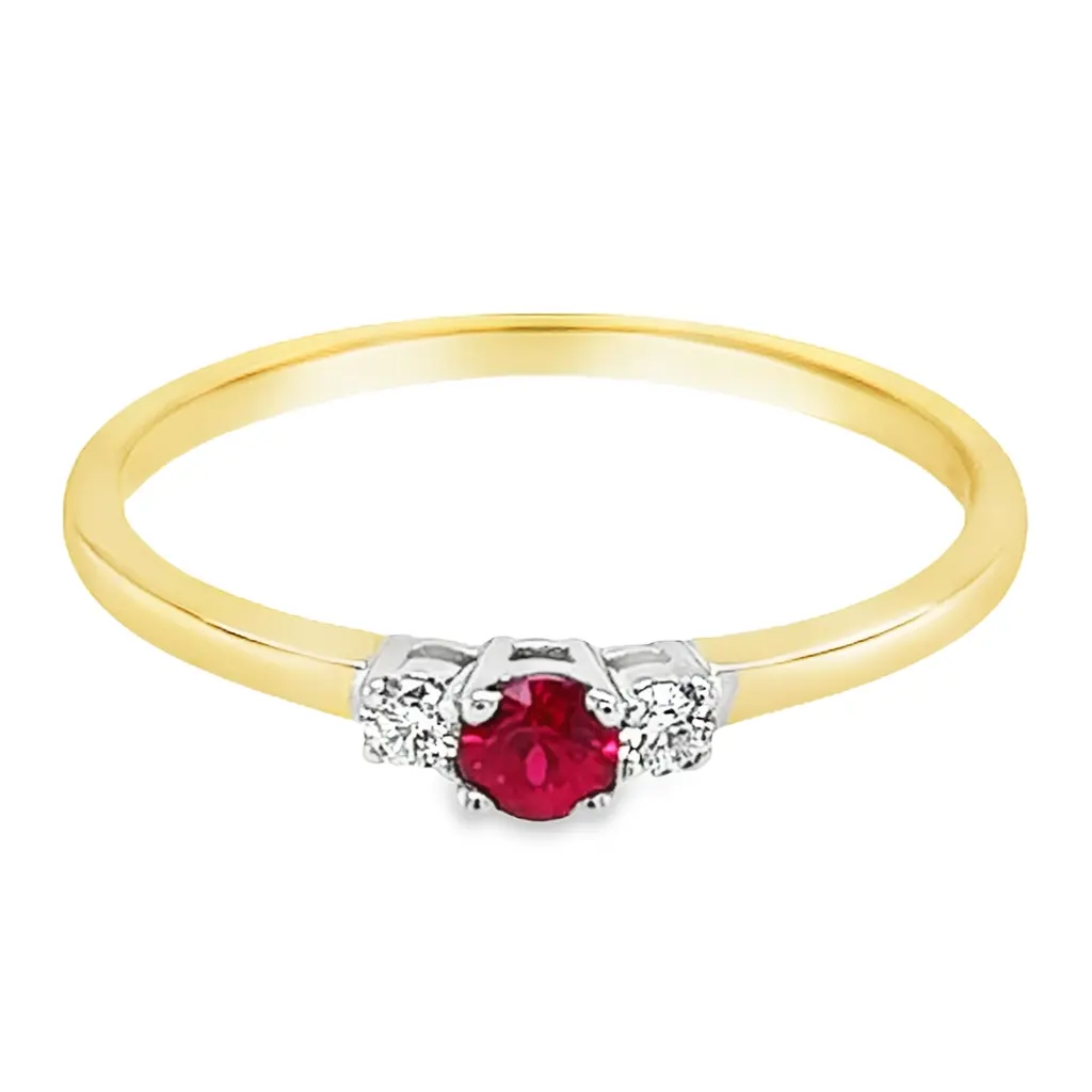[GRE1528-52] Bicolor gouden ring met 3,1MM Robijn en 0,06ct Diamant (16,5 / 52)