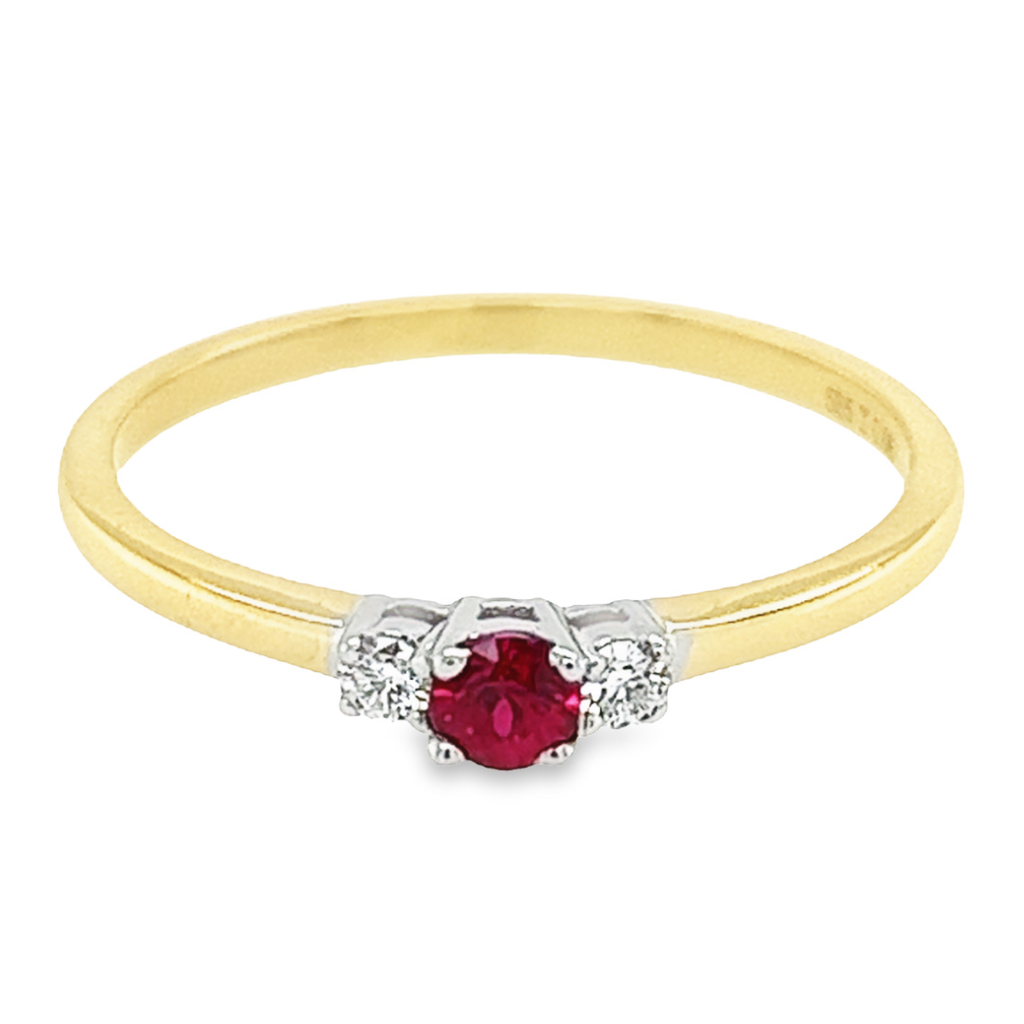 Bicolor gouden ring met 3.1MM Robijn en Diamant 0,06 karaat