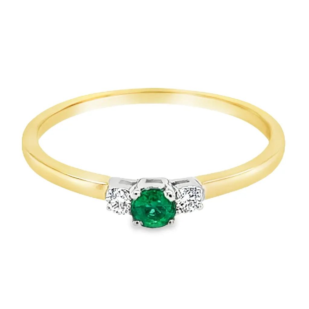 [GRE1529-52] Bicolor gouden ring met 3,1MM Smaragd en 0,06ct Diamant (16,5 / 52)
