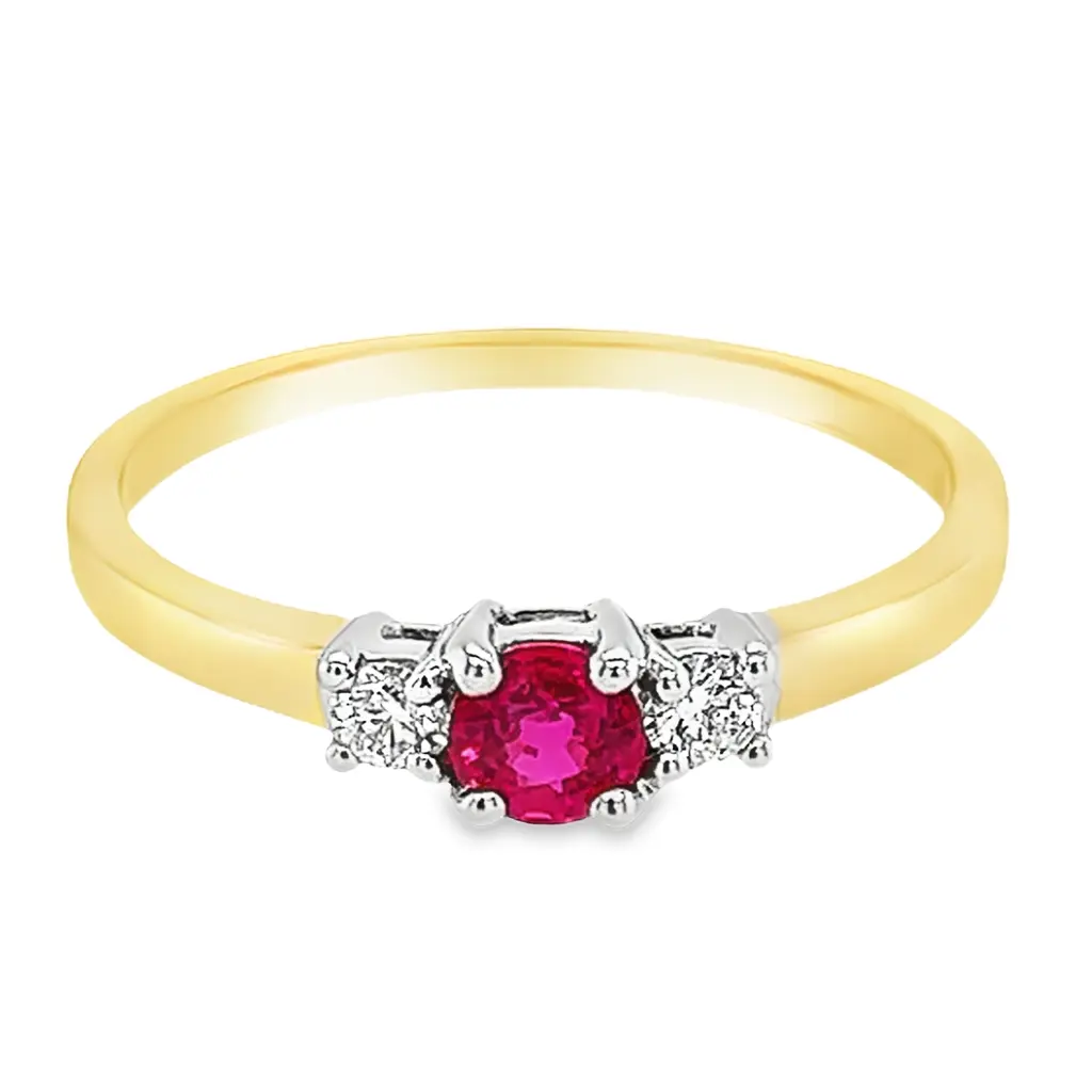 [GRE1530-52] Bicolor gouden ring met 4MM Robijn en 0,11ct Diamant (16,5 / 52)