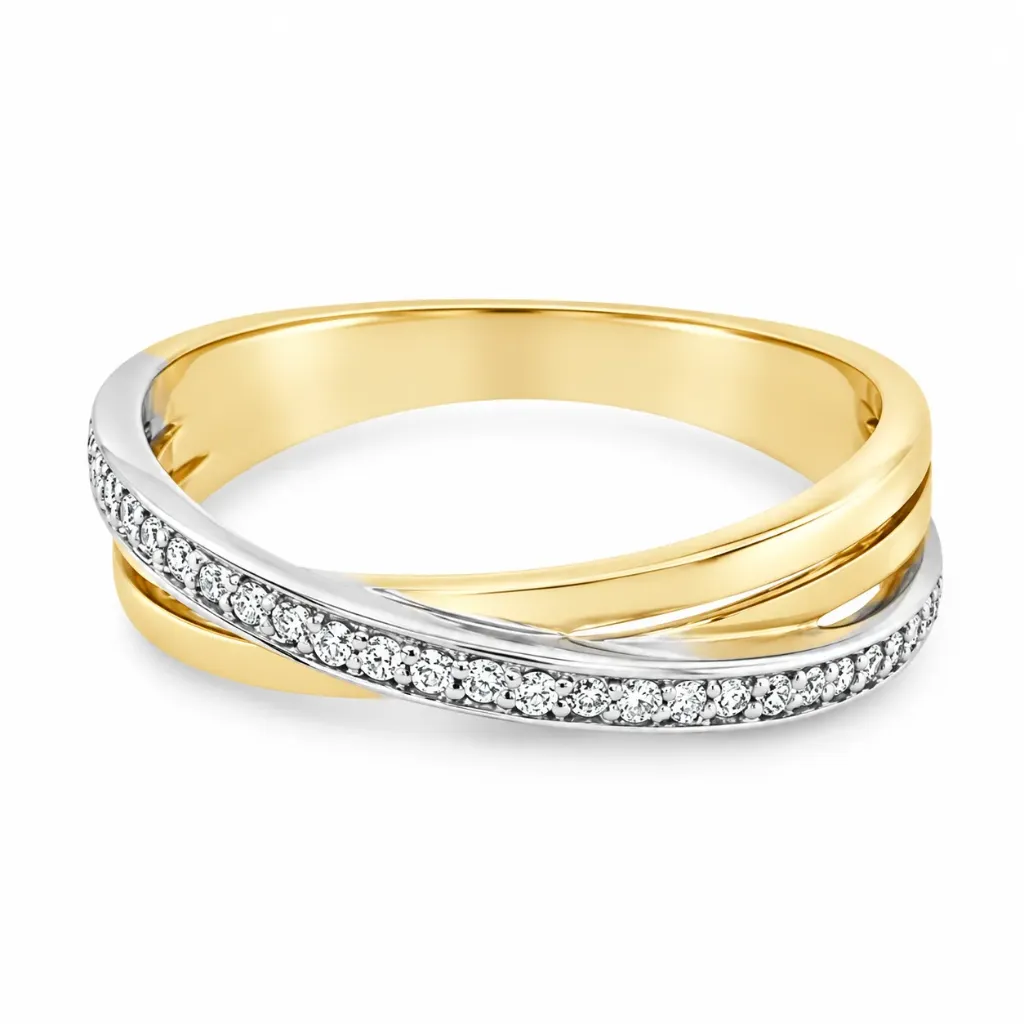 [GRE1537-52] Bicolor gouden ring met 0,12ct Diamant (16,5 / 52)