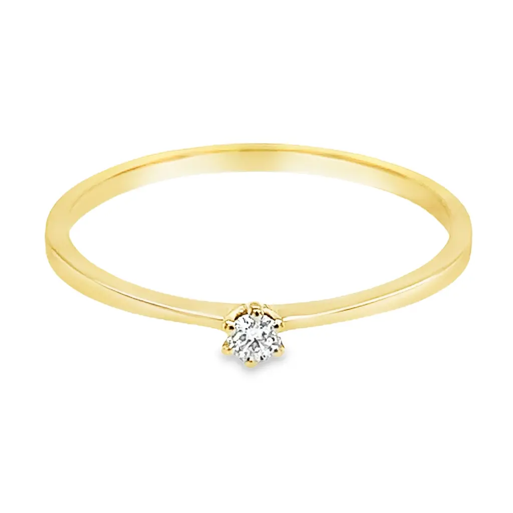 Geelgouden Solitairring met 0,05ct Diamant
