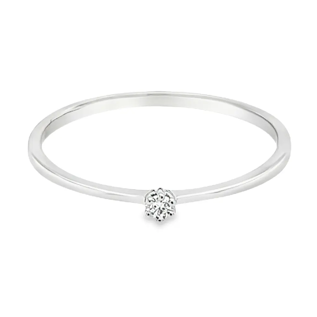 Witgouden Solitairring met 0,03ct Diamant