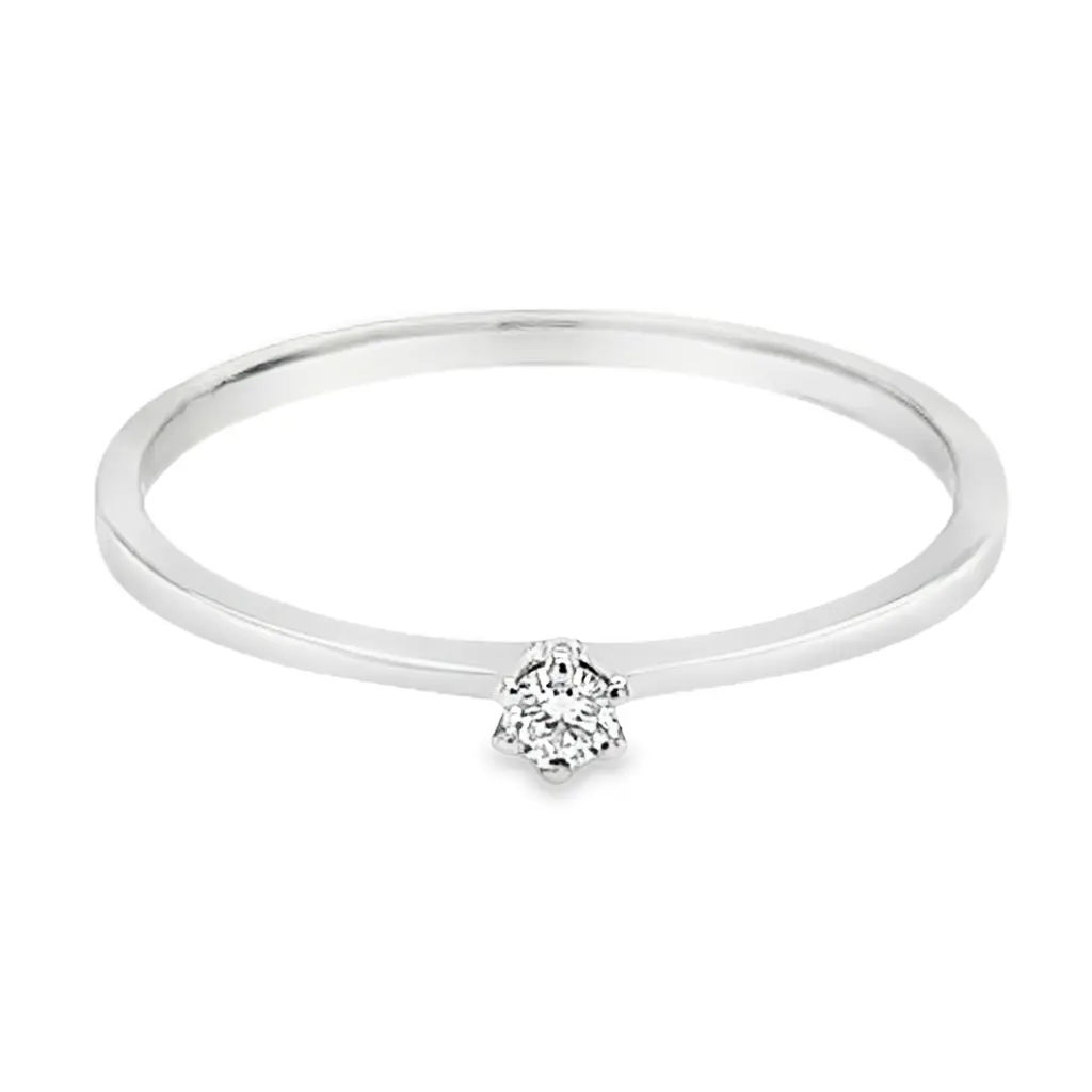 Witgouden Solitairring met 0,05ct Diamant
