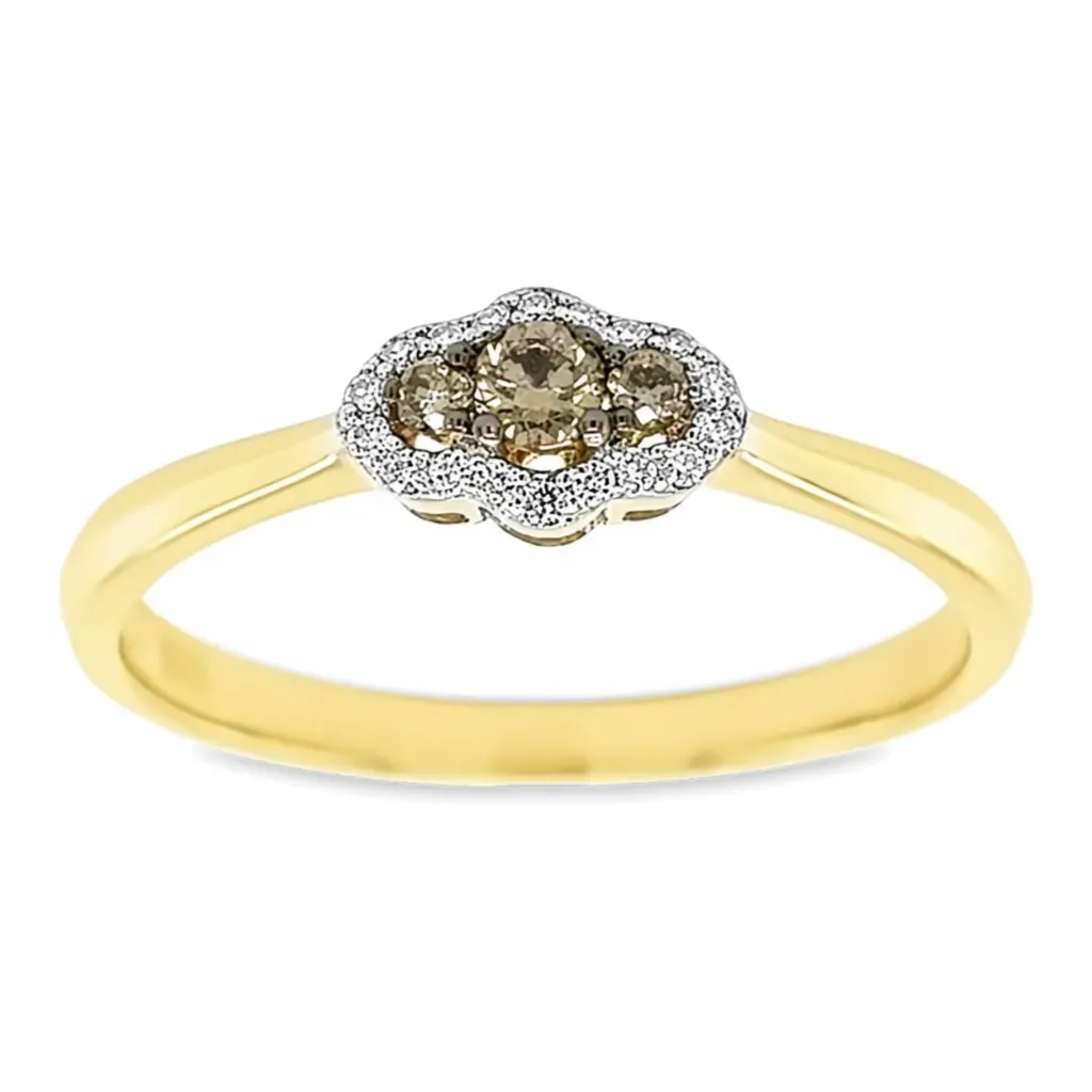 [GRE1538-50] Yellow gold ring with Diamond 0.12ct Champagner and 0.065 TW/SI (16 / 50)