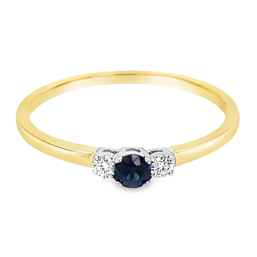 [GRE1527-52] Bicolor gouden ring met 3,1MM Saffier en 0,06ct Diamant (16,5 / 52)