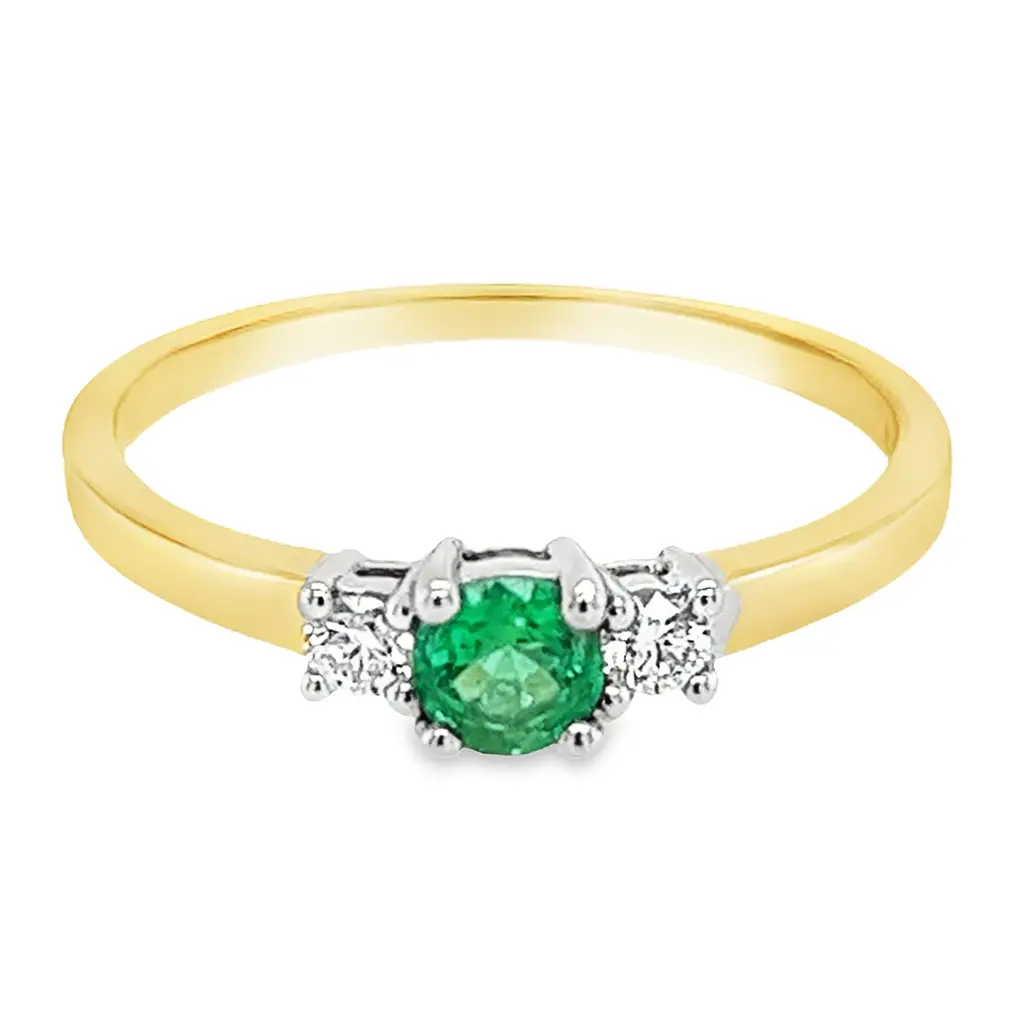 [GRE1531-52] Bicolor gouden ring met 4MM Smaragd en 0,11ct Diamant (16,5 / 52)