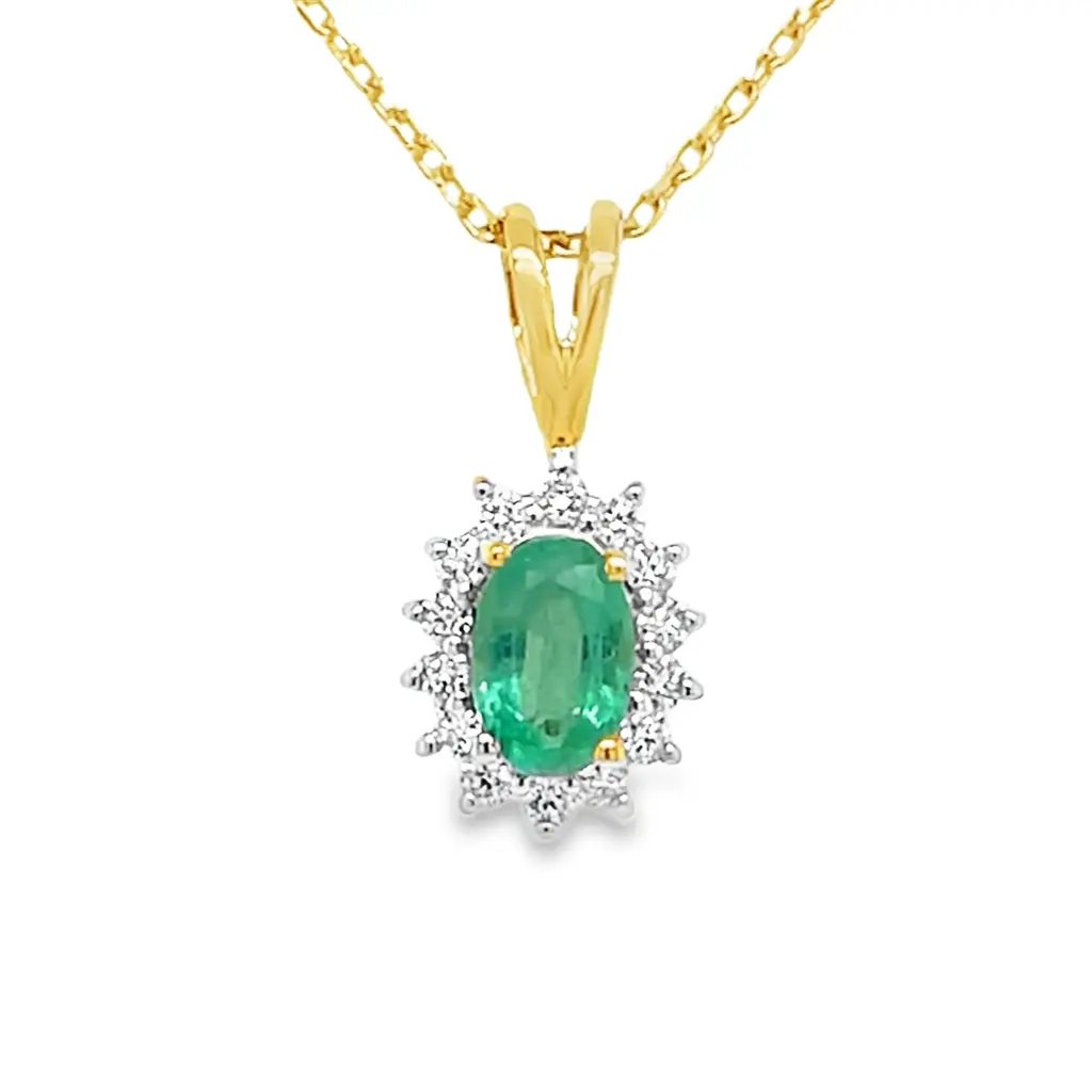 [GHE2259] Geelgouden hanger met Smaragd 6x4mm en 0,14ct Diamant