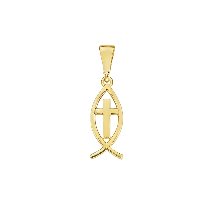 Geelgouden hanger Vis met Kruis