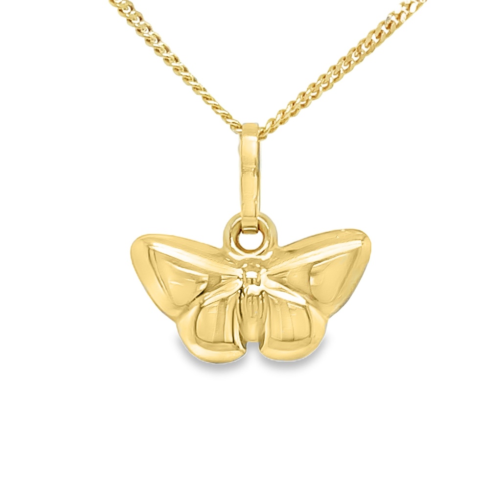 Geelgouden hanger Vlinder tweezijdig (glans voor/ mat achter)