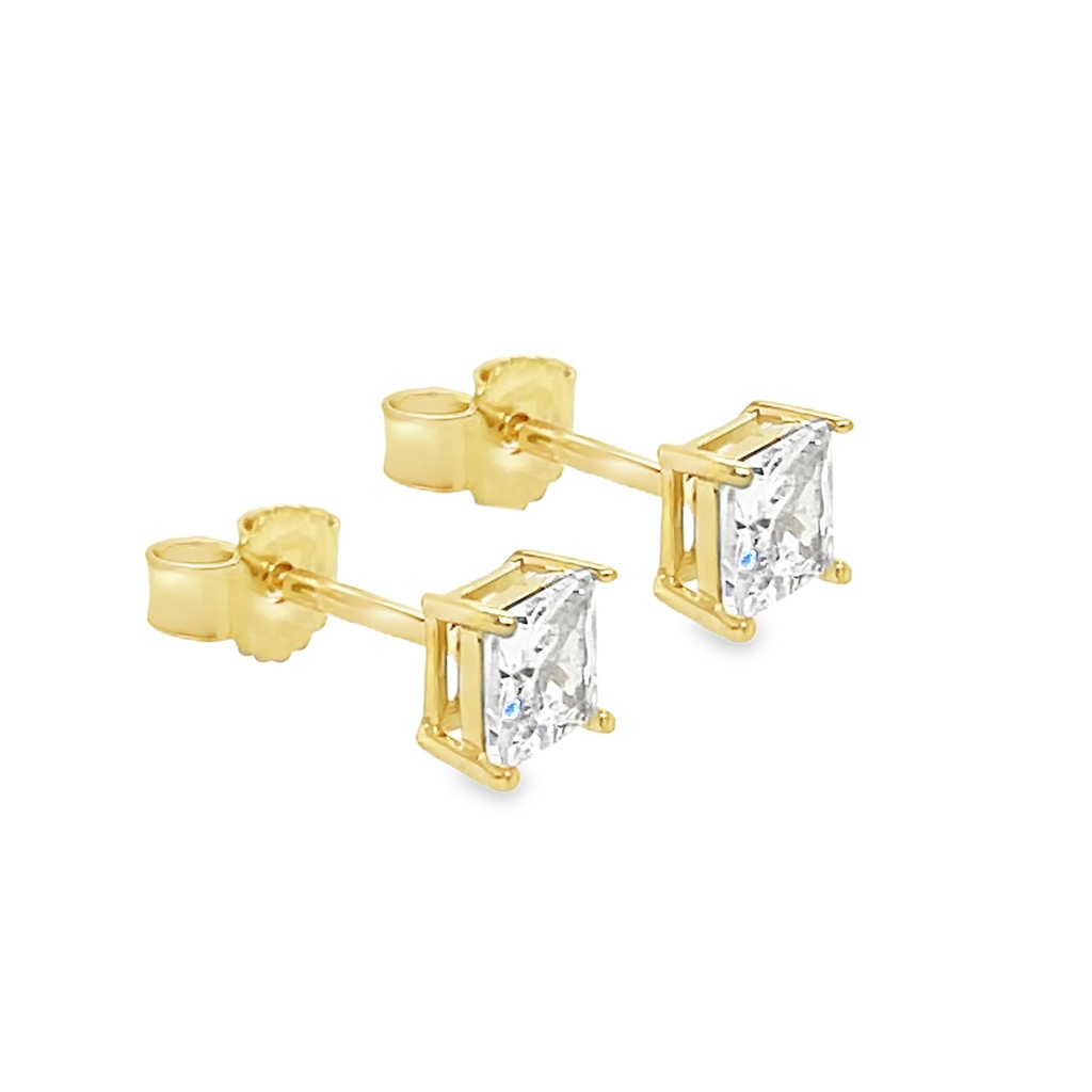 Geelgouden oorstekers met 4x4mm Zirkonia vierkant 4-poot