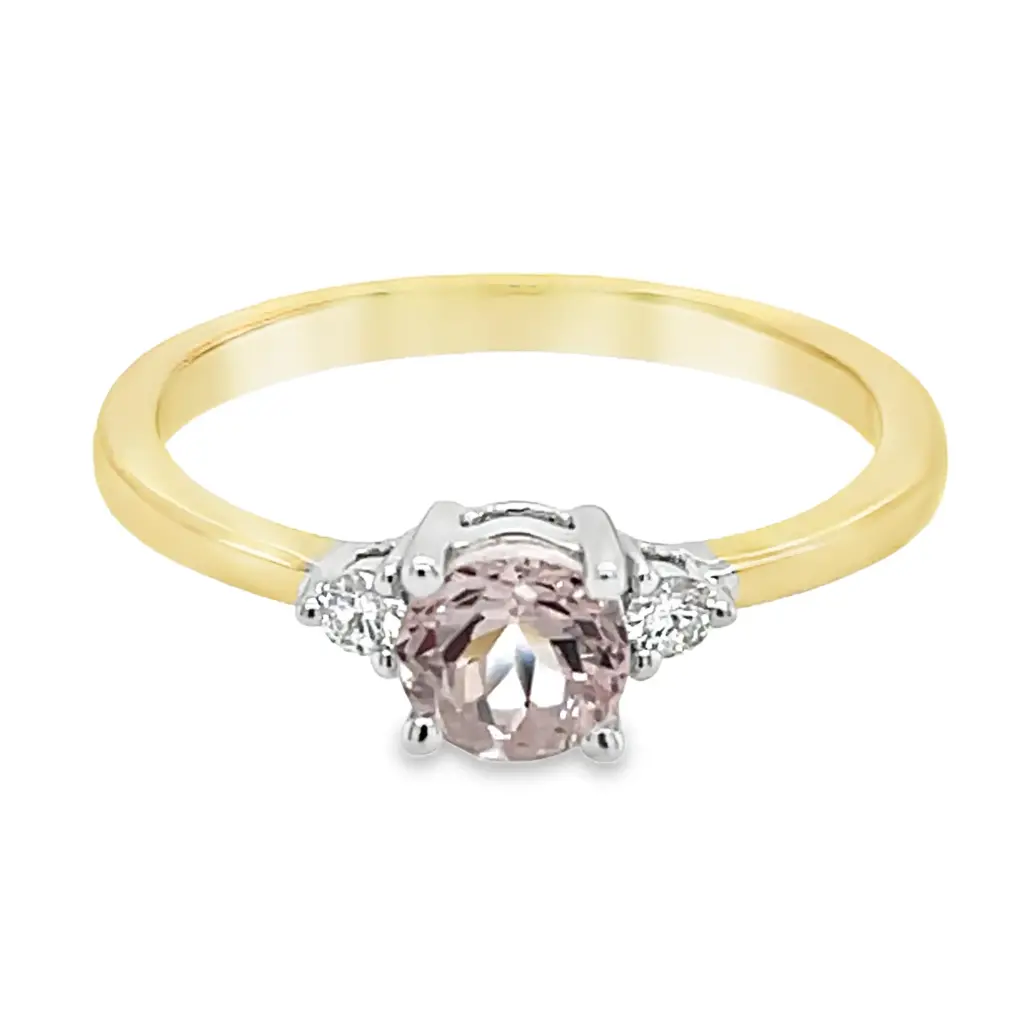 [GRE2420-52] Bicolor gouden ring met Morganite en Diamant 0,06 karaat (16,5 / 52)
