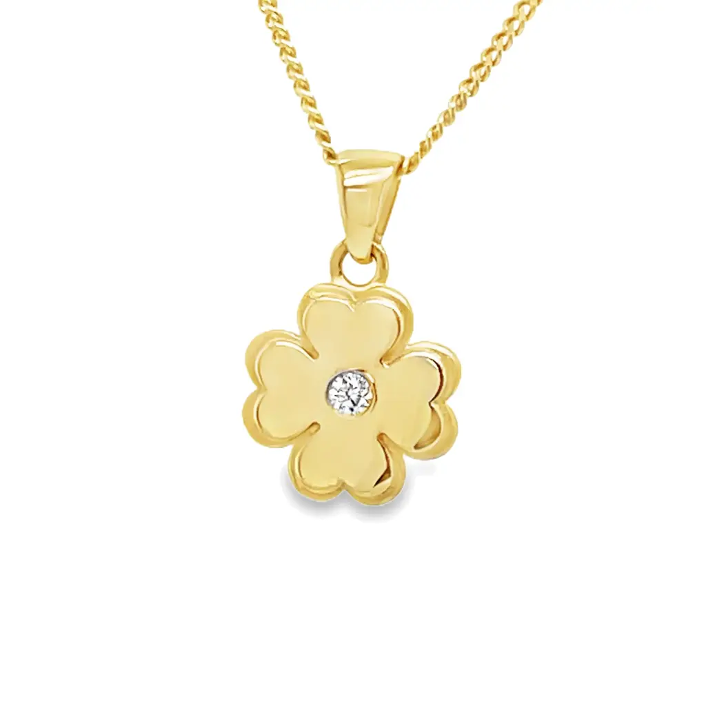 Geelgouden hanger Klaver met 0,025 karaat diamant