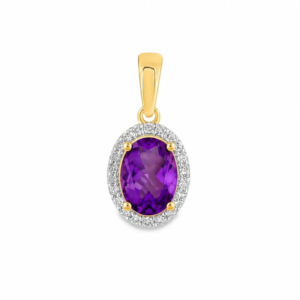 [GHE2451] Geelgouden hanger met Amethist 7x5mm en 0,09ct Diamant