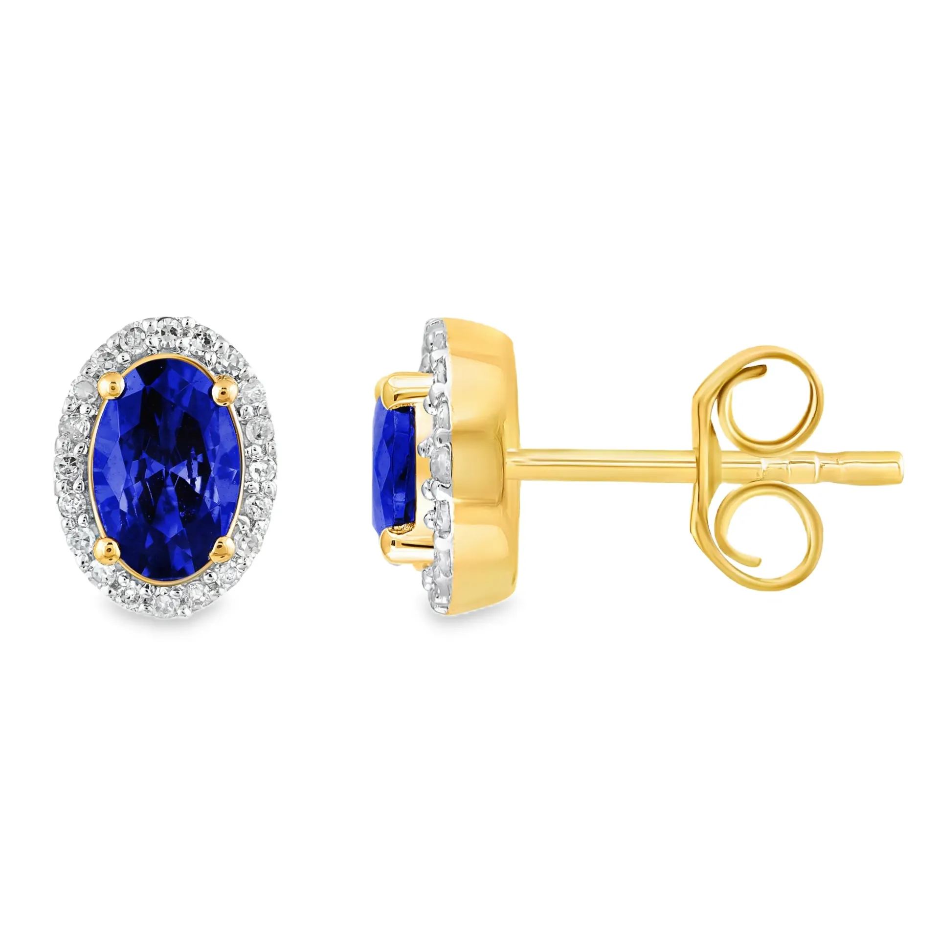 [GOE2451] Geelgouden oorstekers met Amethist 6x4mm en 0,06ct Diamant