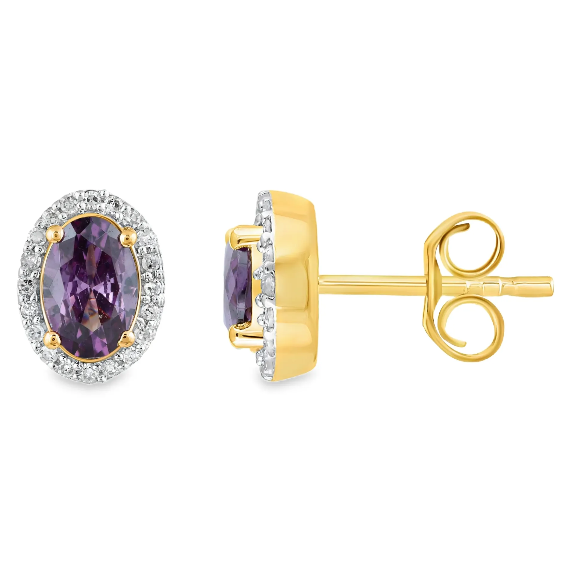 [GOE2452] Geelgouden oorstekers met Tanzaniet 6x4mm en 0,06ct Diamant