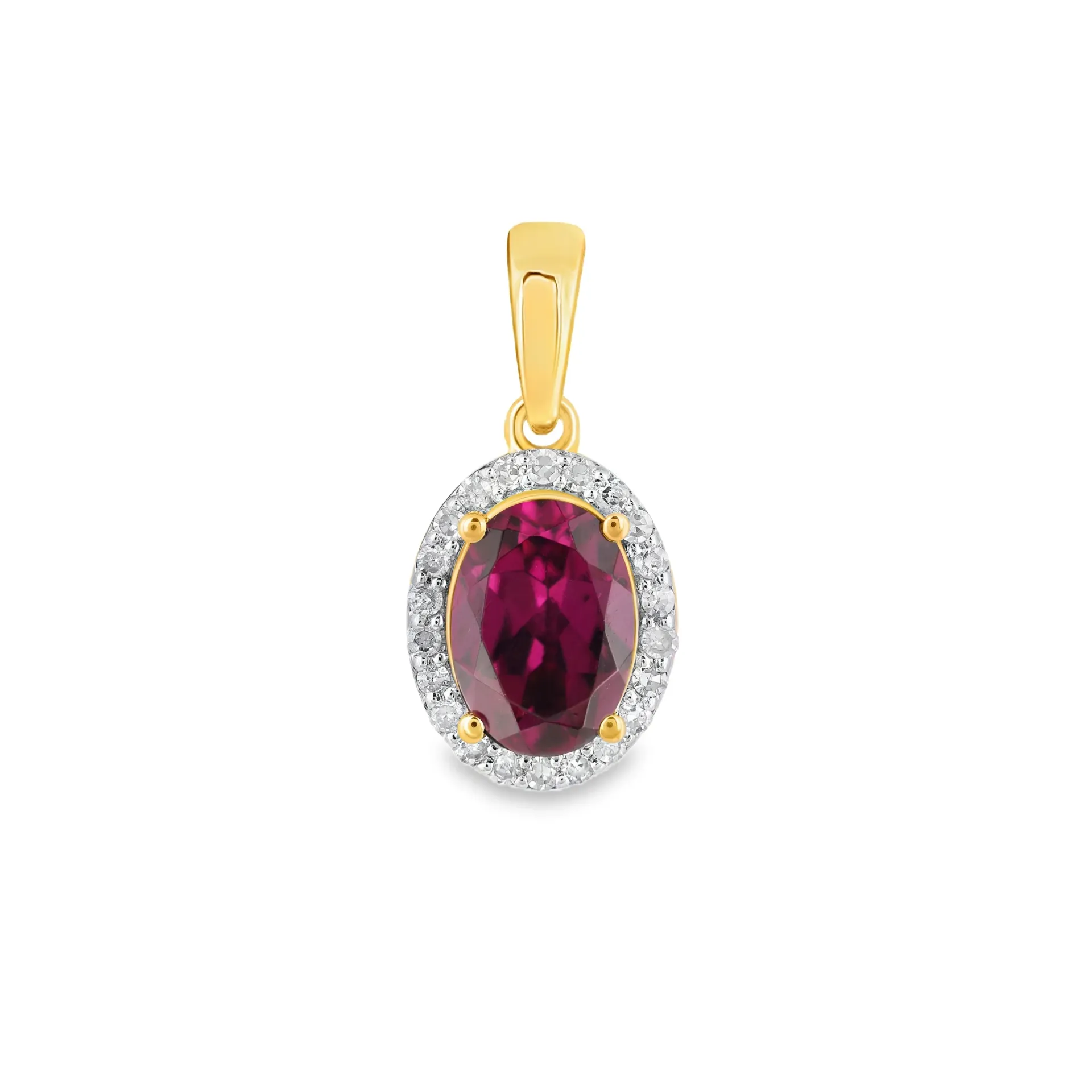 [GHE2453] Geelgouden hanger met Rhodolite 7x5mm en 0,09ct Diamant
