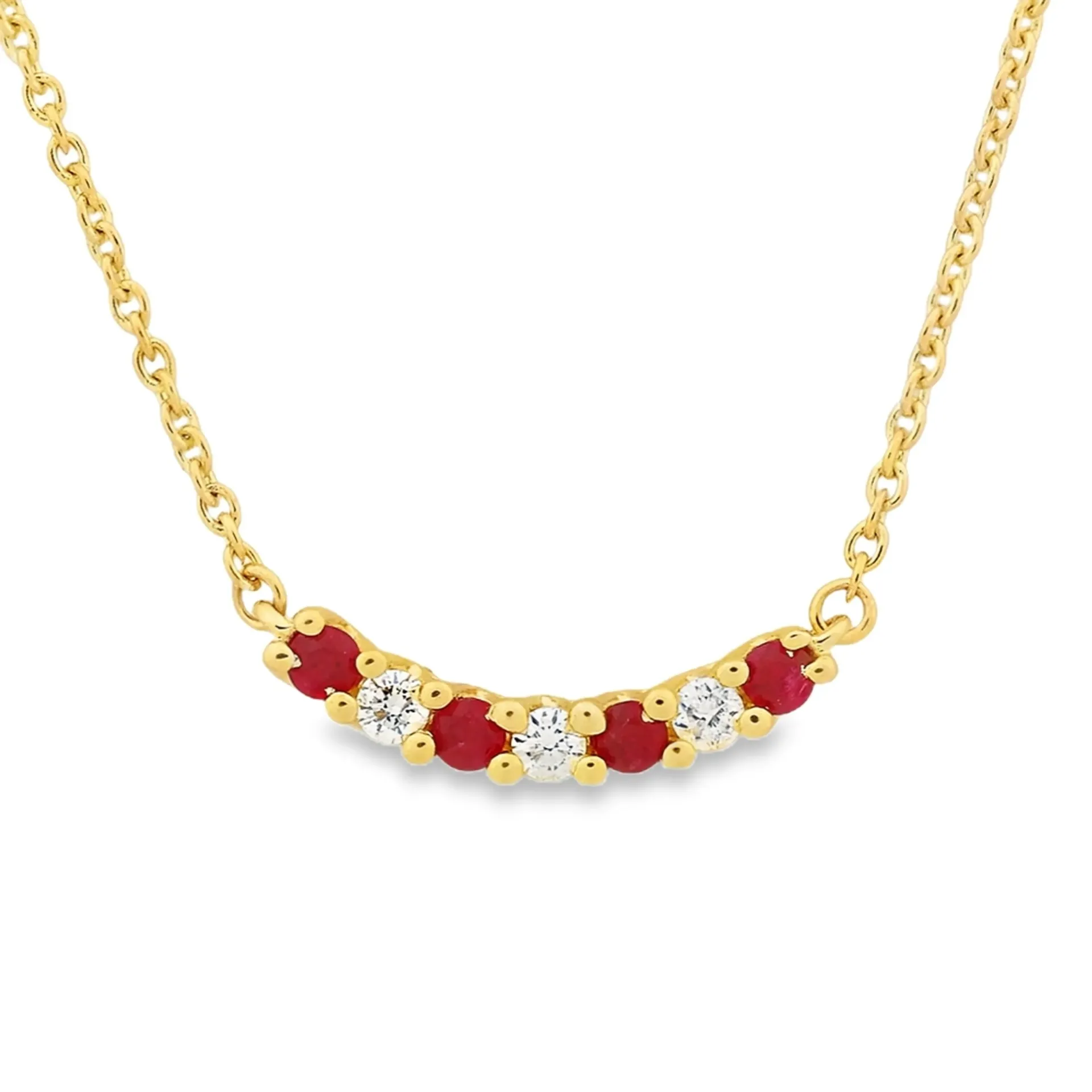 Geelgouden collier met Robijn en 0,06ct Diamant