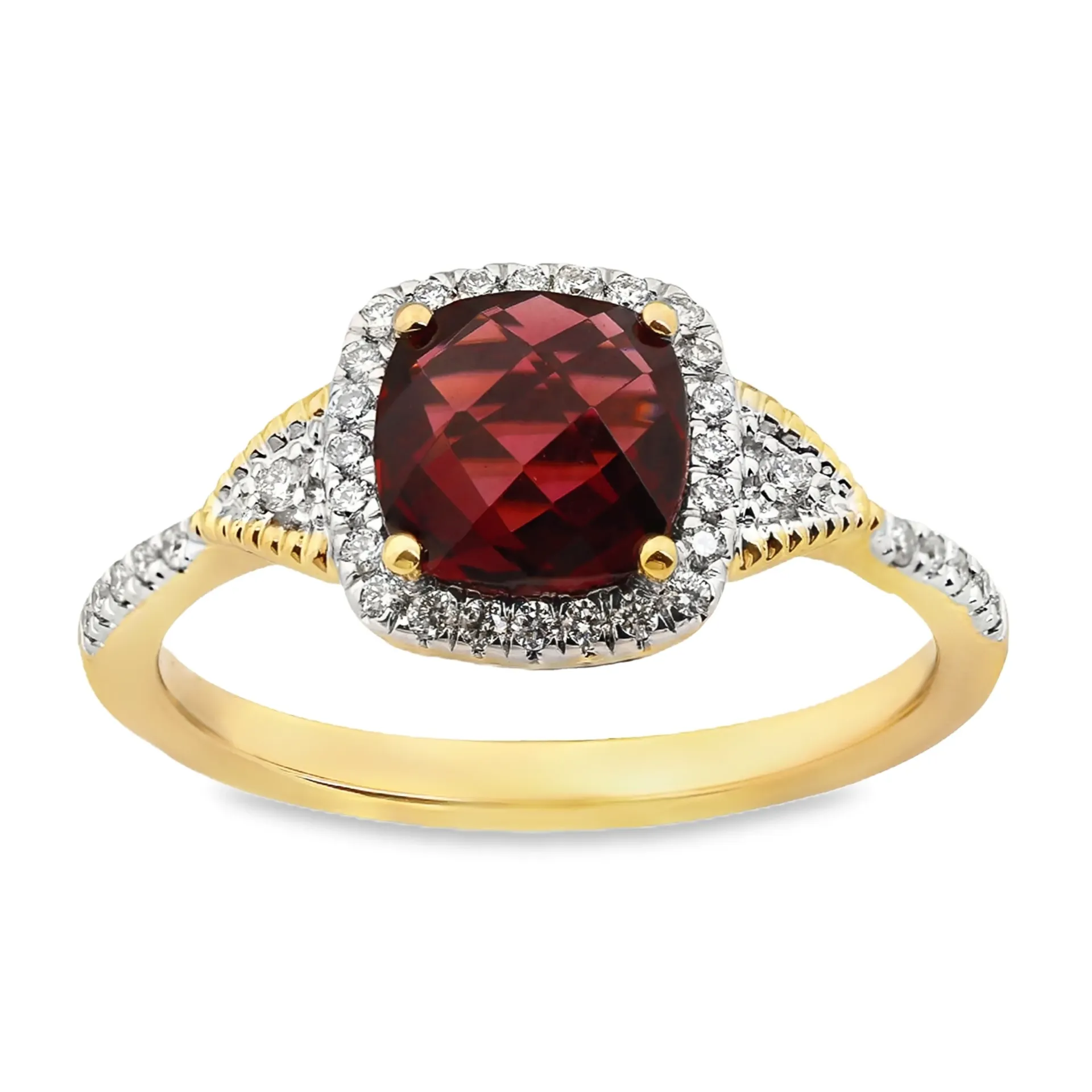 [GRE2477-52] Geelgouden ring met 1,42ct Rhodolite en 0,17ct Diamant (16,5 / 52)