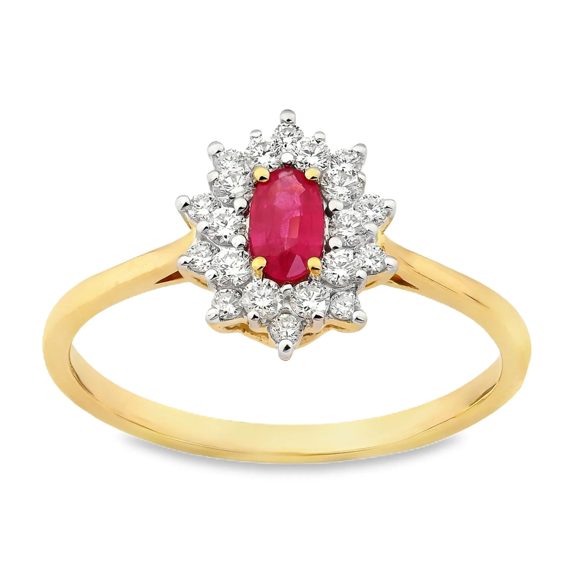 [GRE2395-52] Geelgouden ring met Robijn en 0,26ct Diamant (16,5 / 52)