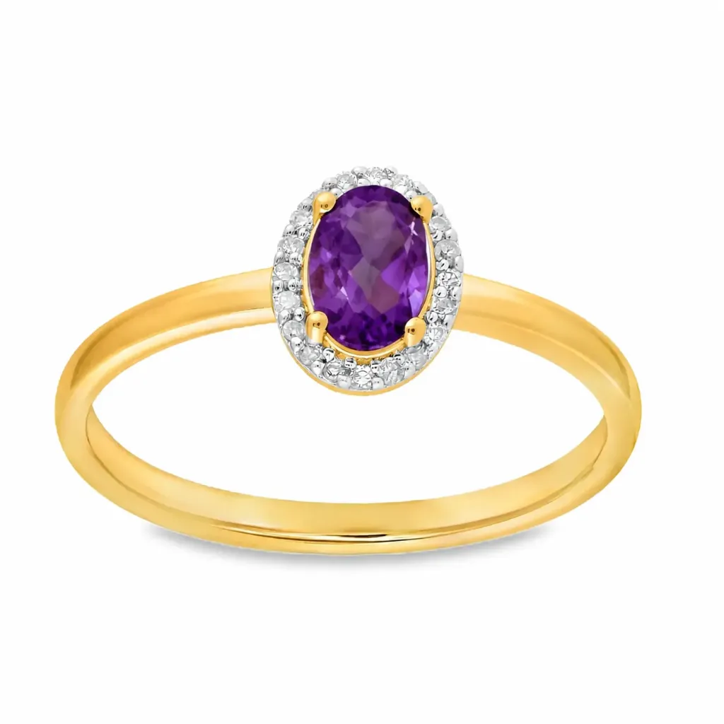 [GRE2451-52] Geelgouden ring met Amethist 6x4mm en 0,06ct Diamant (16,5 / 52)