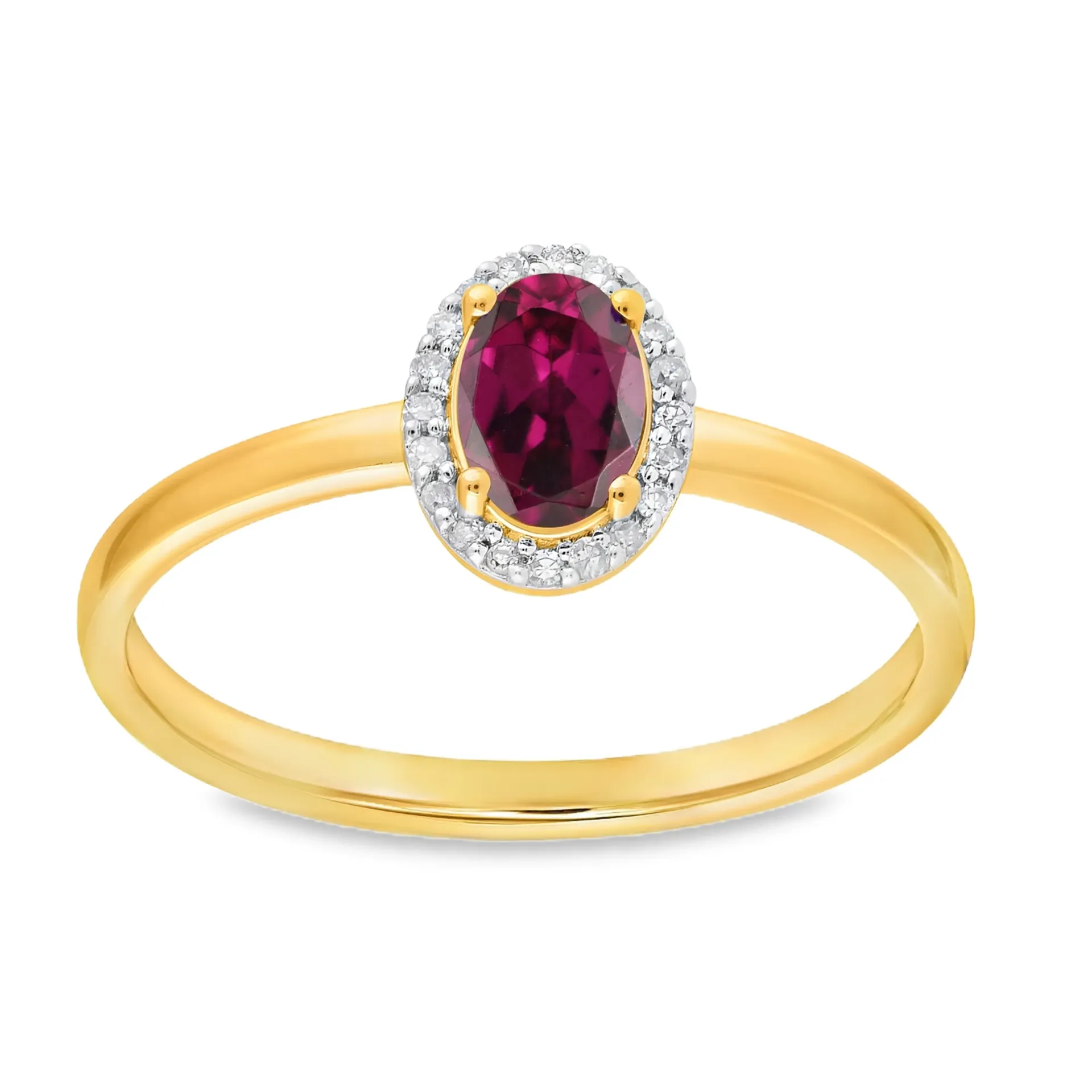 [GRE2453-52] Geelgouden ring met Rhodolite 6x4mm en 0,06ct Diamant (16,5 / 52)