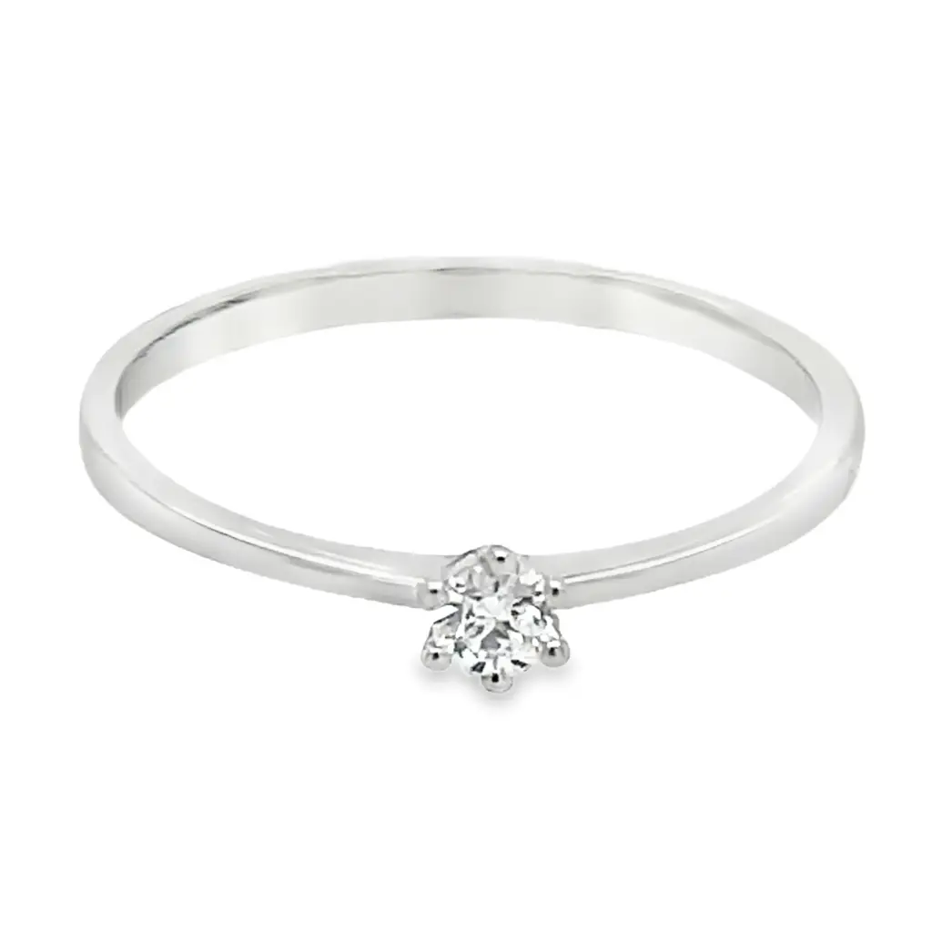 [WRE2338-52] Witgouden Solitairring met 0,10ct Diamant (16,5 / 52)