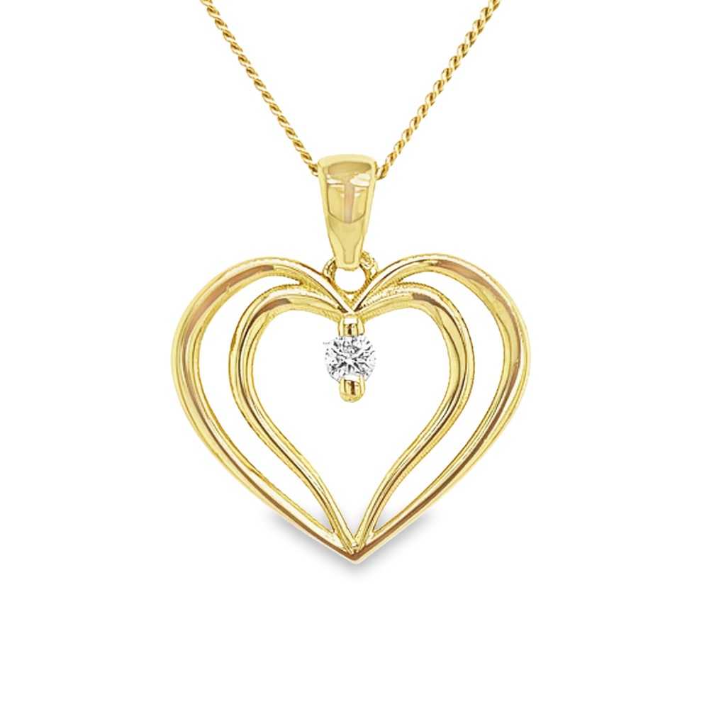 Geelgouden hanger Dubbel Hart met Diamant 0,08 karaat