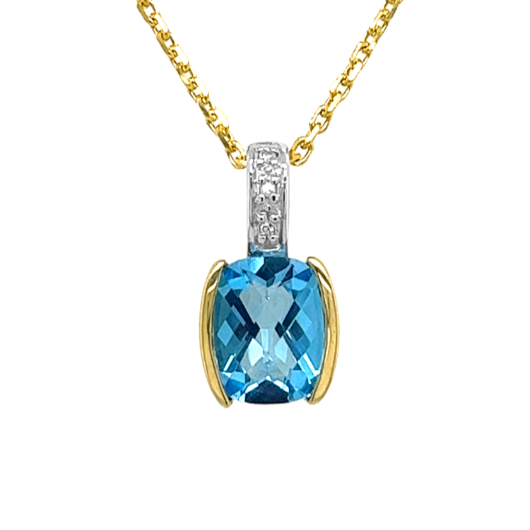 Geelgouden hanger met Swiss Blue Topaas en Diamant