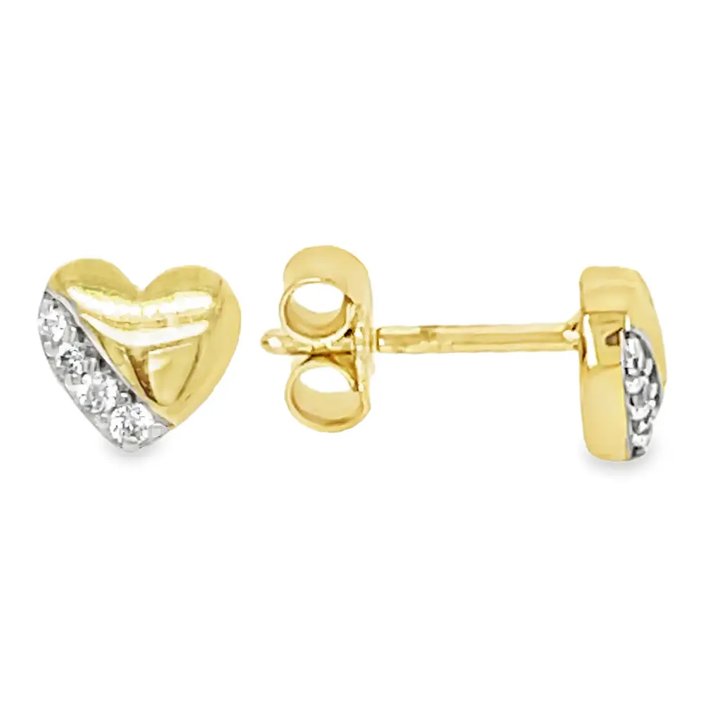 Geelgouden oorknoppen Hartje met Zirkonia stenen