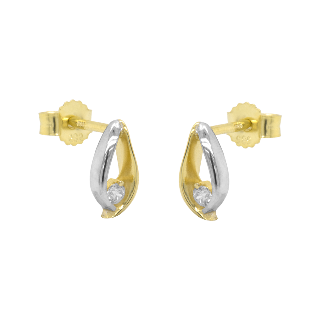 Bicolor gouden oorknoppen met Zirkonia steen