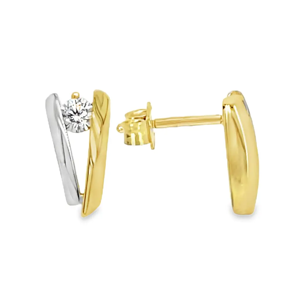 Bicolor gouden oorstekers met Zirkonia steen