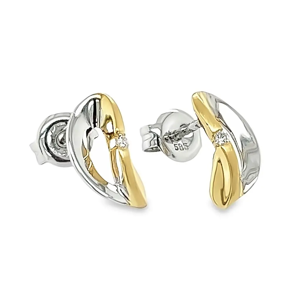 Bicolor gouden oorstekers met Diamant 0,02 karaat