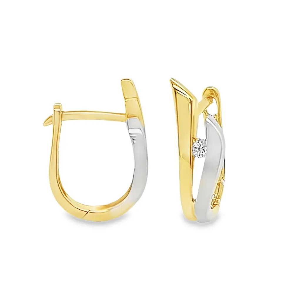 Bicolor gouden klapoorringen met Diamant 0,04 karaat