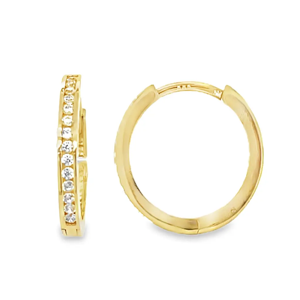 Geelgouden rij oorring met Zirkonia 14,5 x 1,9mm
