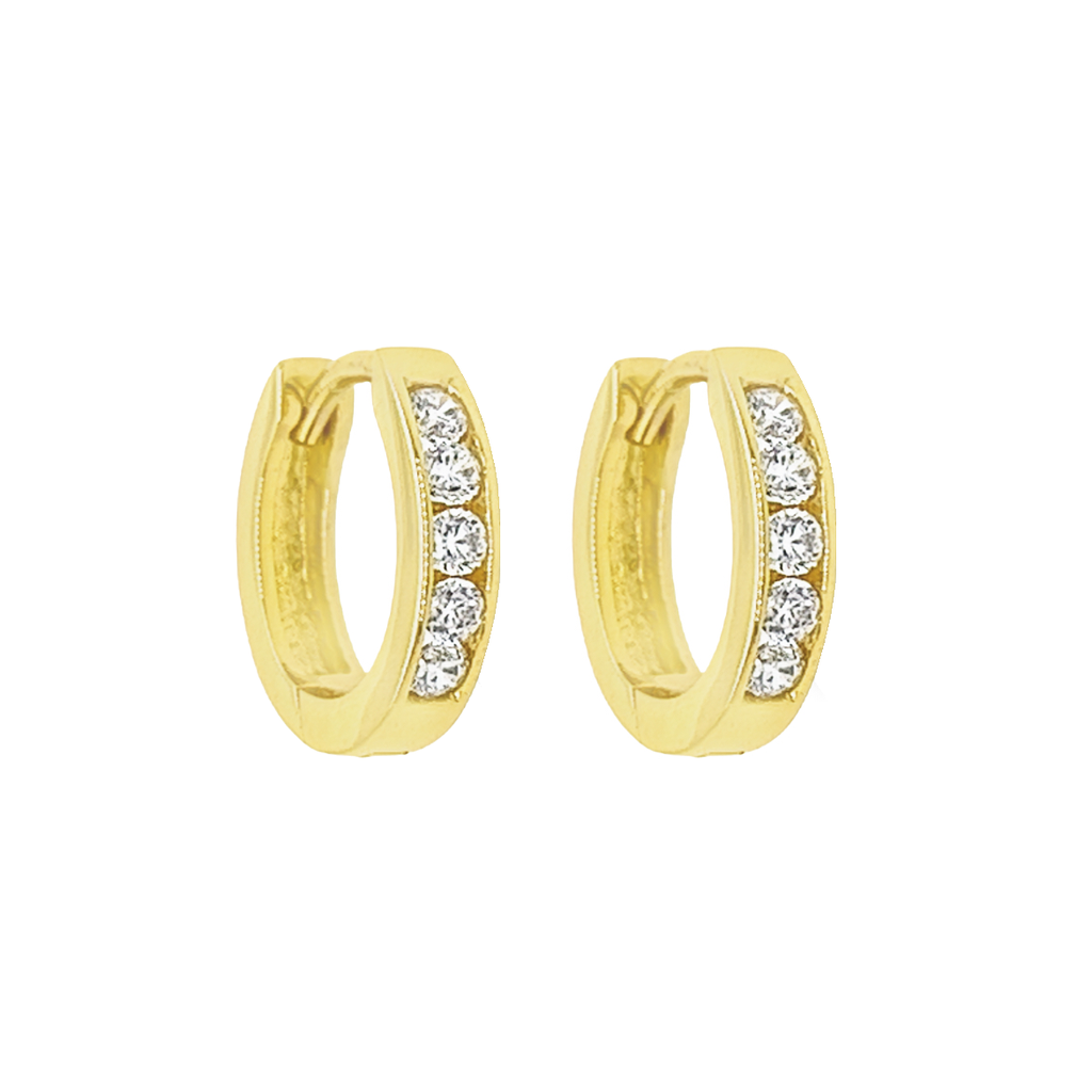 Geelgouden oorringen met Rij Zirkonia 11 x 2,4mm