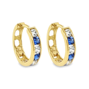 Geelgouden oorringen met Zirkonia en Blauwe kristal