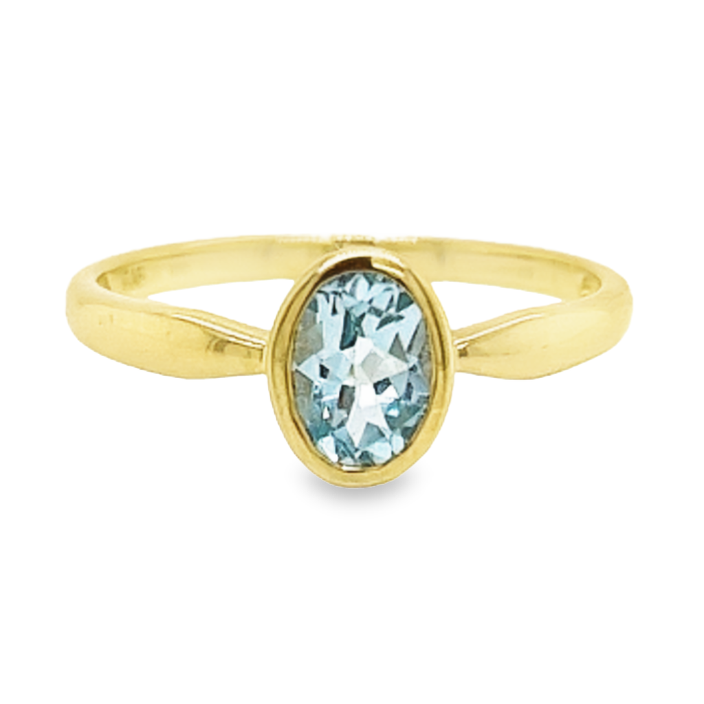 Geelgouden ring met Sky Blue Topaas