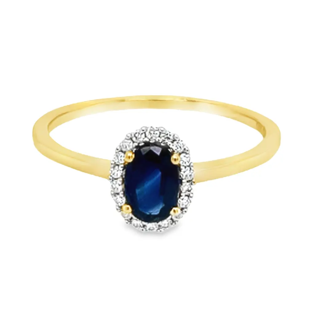[GRE1502-52] Yellow gold ring with Sapphire 0.50ct and Diamond 0.08ct SI/H (16,5 / 52)