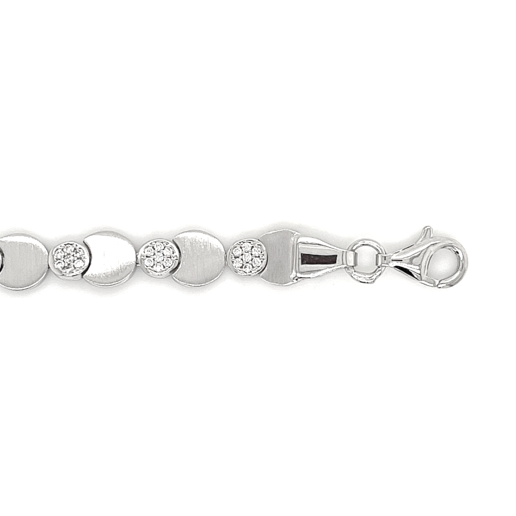 Zilveren mat/glans schakel armband met Zirkonia