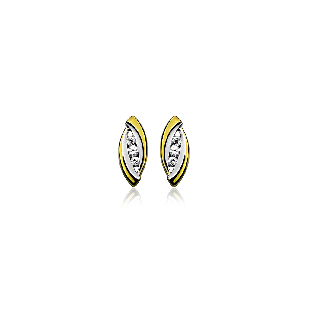 O013 Bicolor zilveren oorstekers met Zirkonia stenen