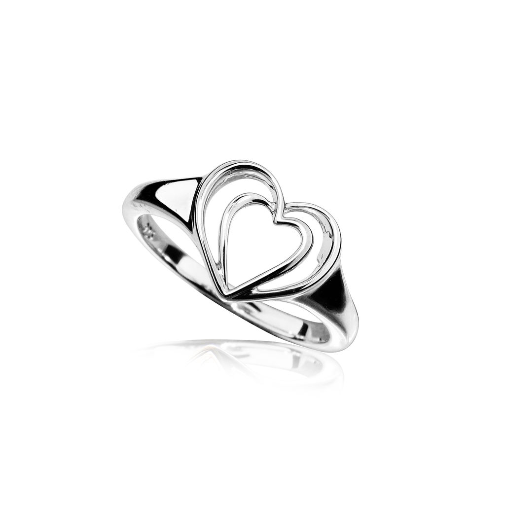 R002 Zilveren ring Dubbel Hart maat 18,5