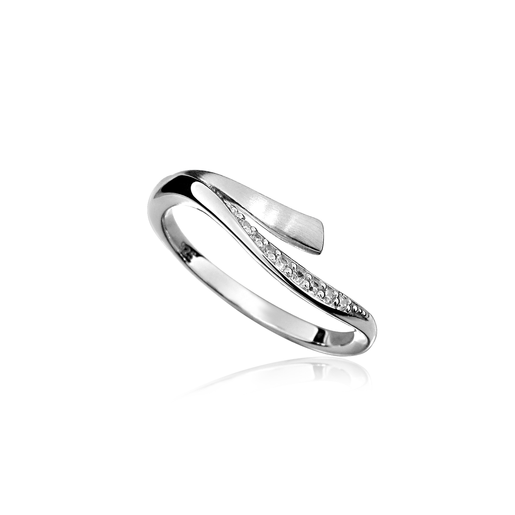 R009 Zilveren ring Mat/Glans met Zirkonia stenen maat 17,5