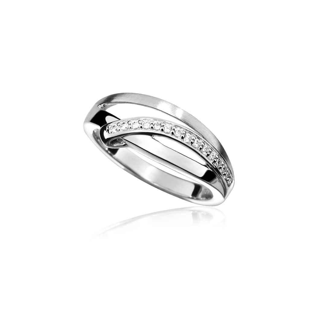 R014 Zilveren ring Fantasie Mat/Glans met Zirkonia stenen maat 17