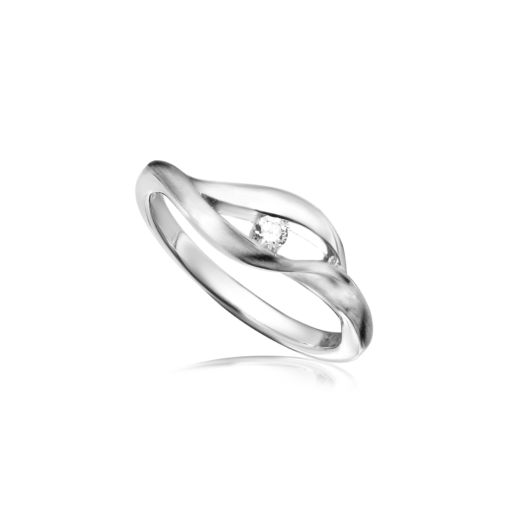 R018 Zilveren ring Fantasie Mat/Glans met Zirkonia steen maat 16,5