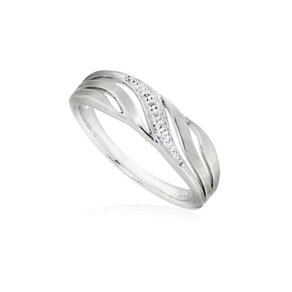R022 Zilveren ring Fantasie Mat/Glans met Zirkonia stenen maat 16,5