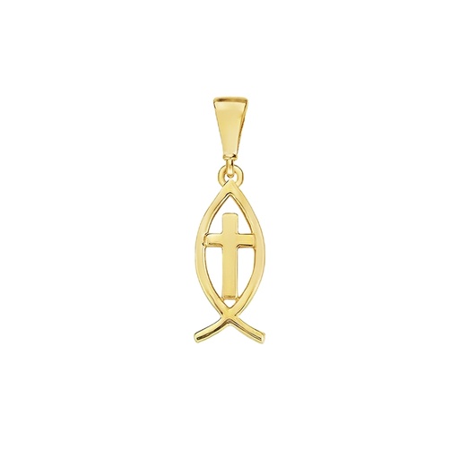 [GH2304] Geelgouden hanger Vis met Kruis